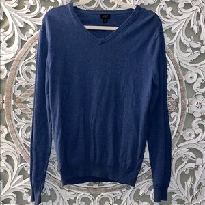 J Crew Cashmere Cotton Blend Sweater Natural Fabric V Neck Blue Neutral Women S